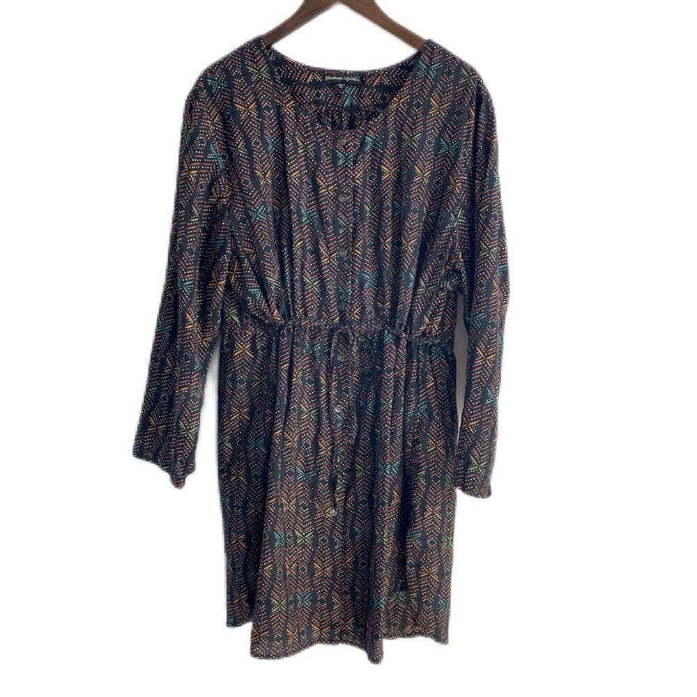 Gudrun Sjöden | Womens Black & Multicolor Geometric Print Modal Dress Drawstring